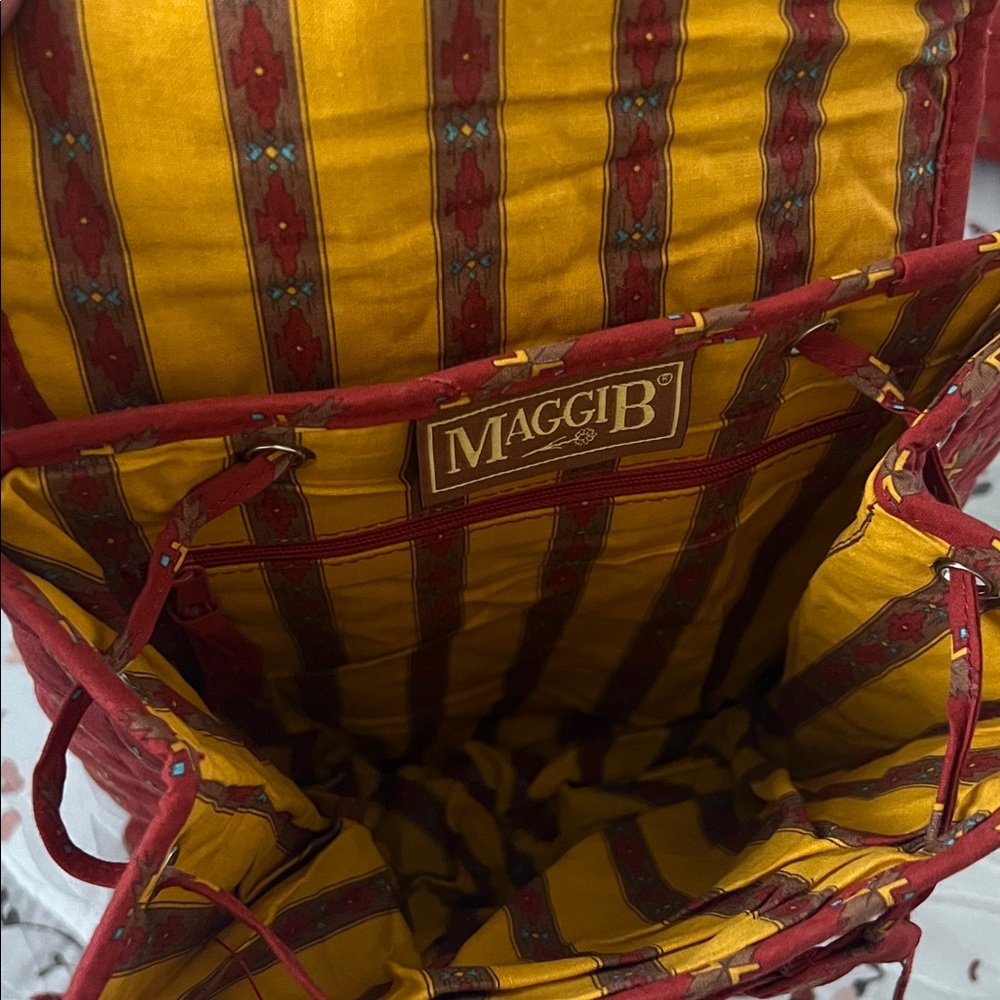 Embroidered Red Quilted Backpack - Picture 3 of 5